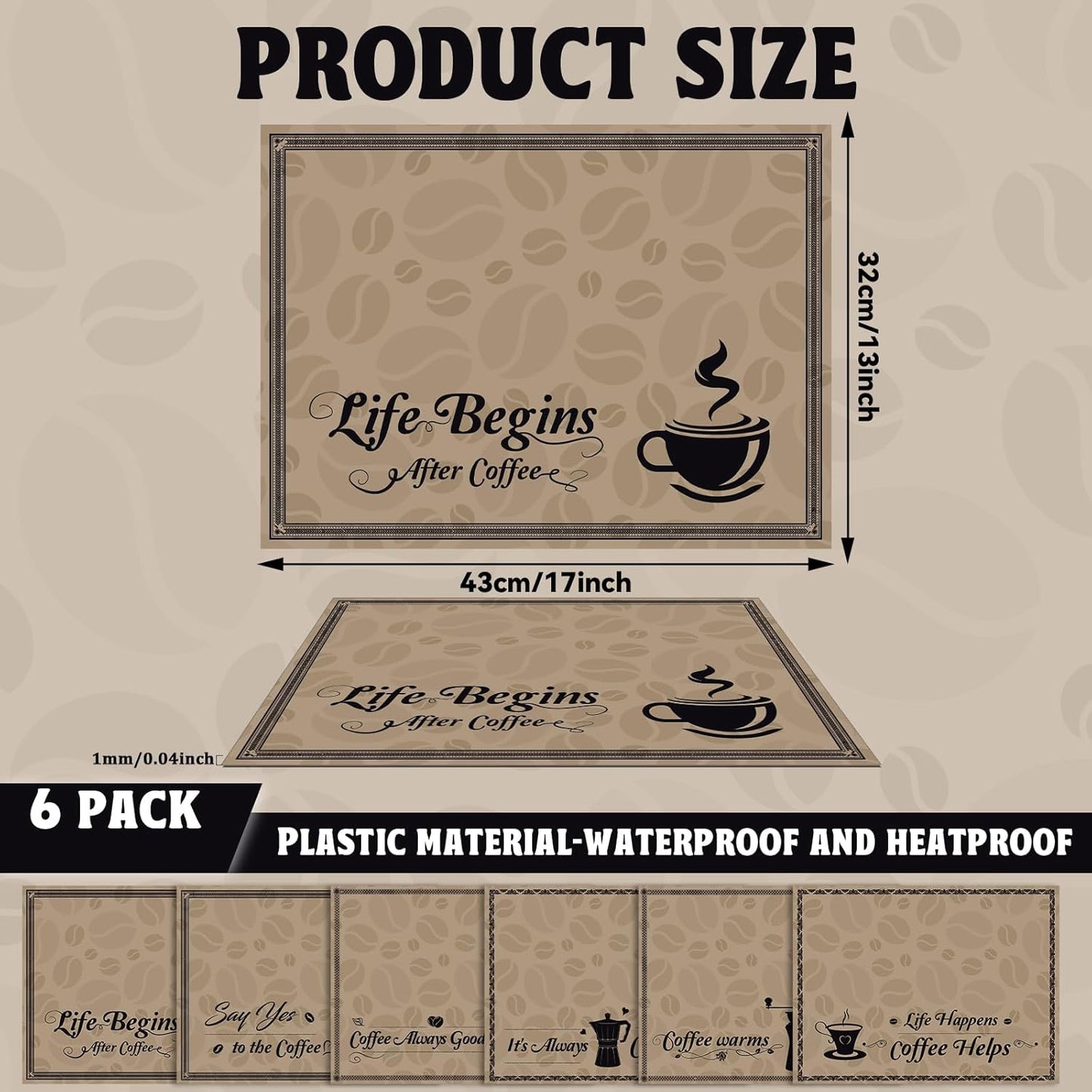 Coffee Bar Placemats Set of 6 Coffee Bar Plastic Table Mats Machine Place Mats Washable Vinyl Accessories Table Decoration for Indoor Outdoor Party Kitchen Dining