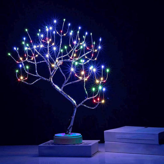 20" 108 LED Tabletop Bonsai Tree Light, Sparkly Fairy Spirit Tree Lights, Battery/USB Operated, DIY Artificial Tree Lamp for Bedroom Desktop Christmas Indoor Decoration Lights (Colorful)