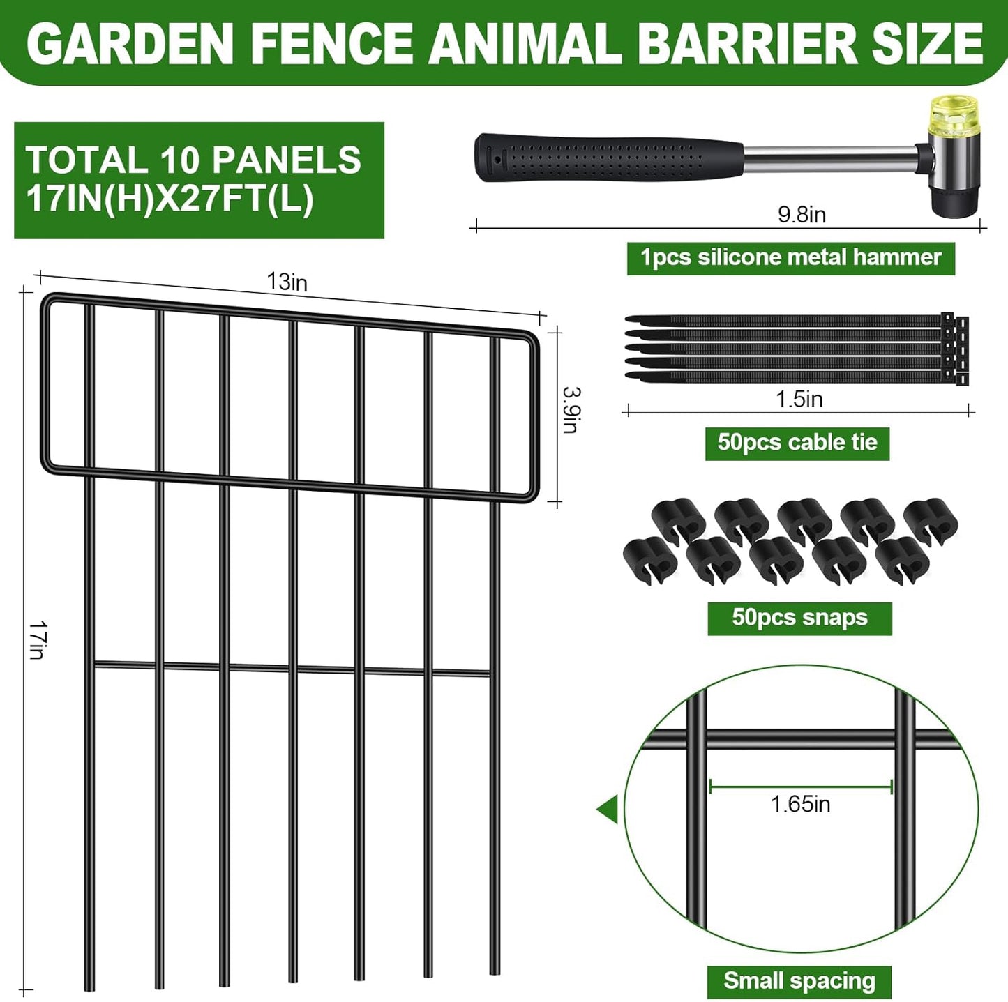 Decoration Garden Fence 16.5in x 10ft, 10 Pack Rustproof Metal Animal Barrier Fence, Arched Flower Bed Edge Decorative Rabbit (25 Panels - 17 in(H) X 27 ft(L))