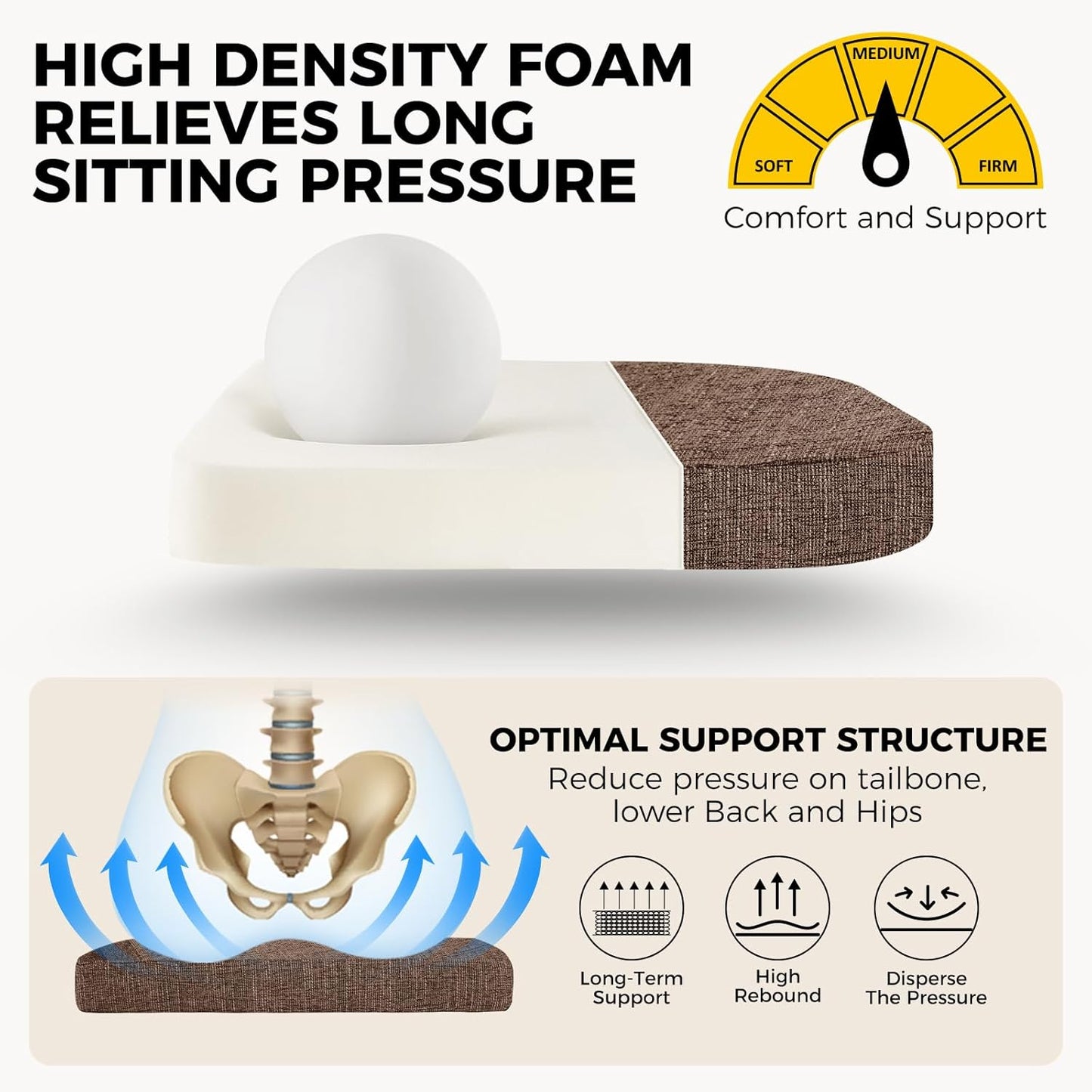 downluxe Indoor Chair Cushions for Dining Chairs, Soft and Comfortable Textured Foam Kitchen Chair Pads with Ties and Non-Slip Backing, 16" x 16" x 2", Brown, 6 Pack