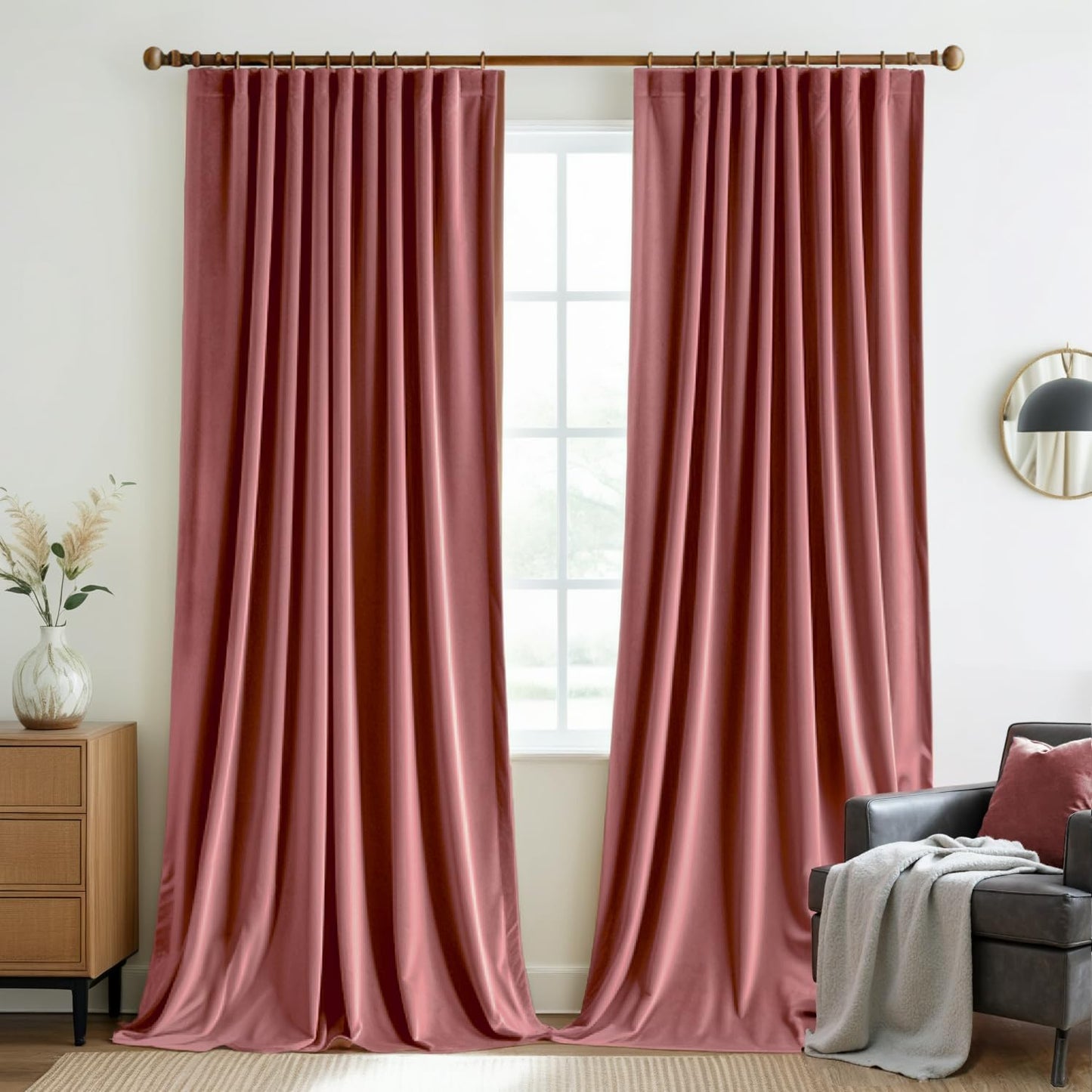 MIULEE Velvet Curtains 84 Inches Long 2 Panels - Pinch Pleated Luxury Room Darkening Curtains for Bedroom Living Room Blackout Thermal Insulated Super Soft Window Drapes Back Tab, Dusty Rose Pink