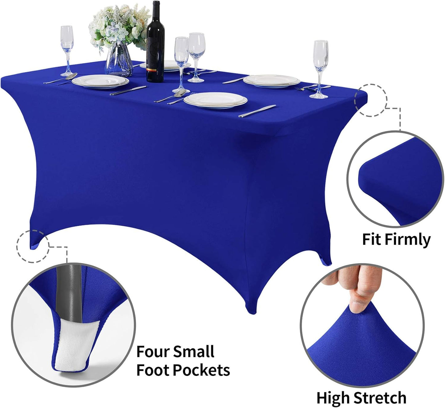 Spandex Table Cover for 4FT or 6ft or 8ft Table Universal Fitted Stretch Tablecloth for Party, Banquet, Wedding and Events-Royal Blue