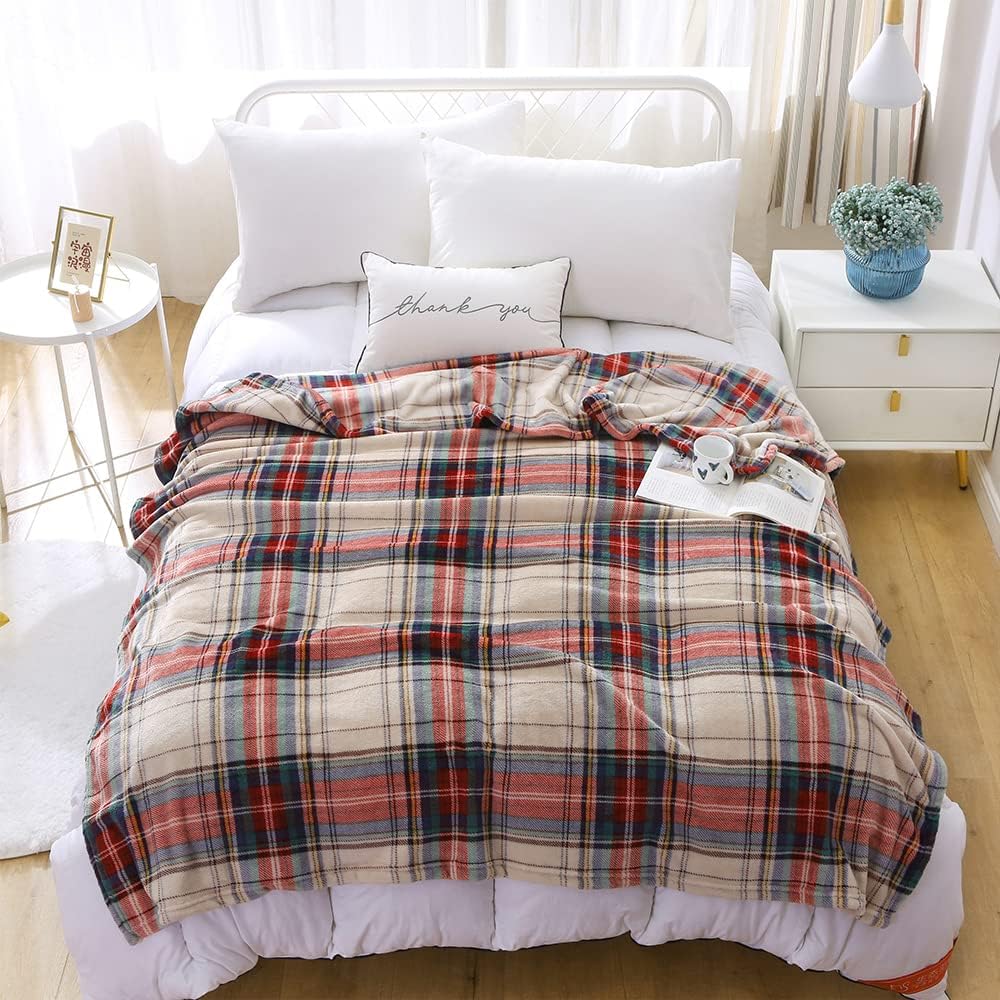 MERRYLIFE Plaid Throw Blanket for Couch | Soft Decorative Ultra-Plush Colorful| Throw Size Travel Blanket Plush|(50" 60",Tartan)