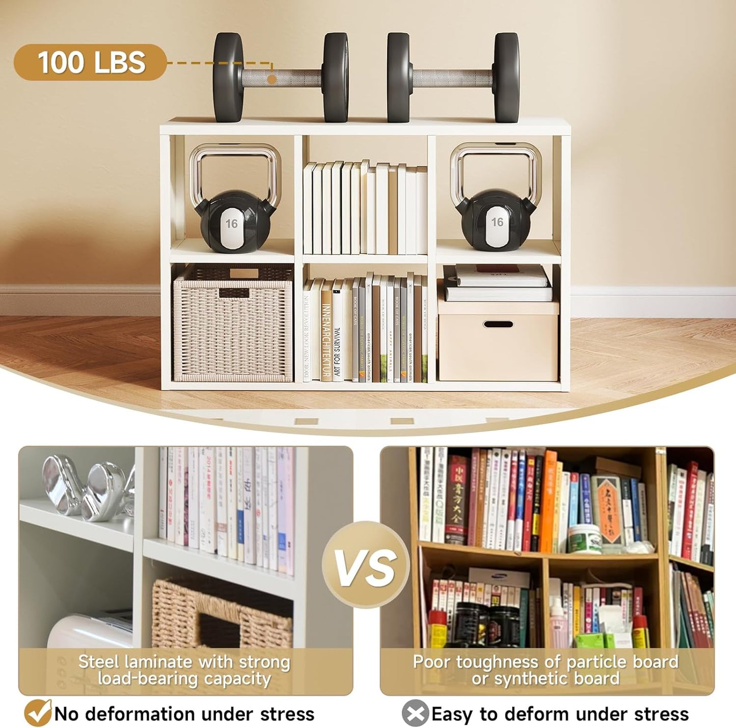 6 Cube Storage Organizer, Black Bookshelf with Storage, 2 Tier Storage Cubes,Freestanding Storage Organizer with Shelves for Living Room, Study