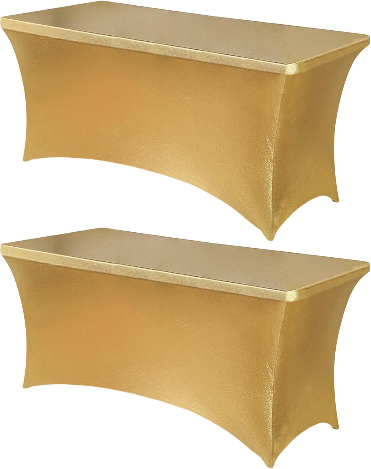 Obstal 6ft Stretch Spandex Table Cover for Standard Folding Tables - Universal Rectangular Fitted Tablecloth Protector for Wedding, Banquet and Party, 72L x 30W x 30H Inches, Stamping Gold, 2pc