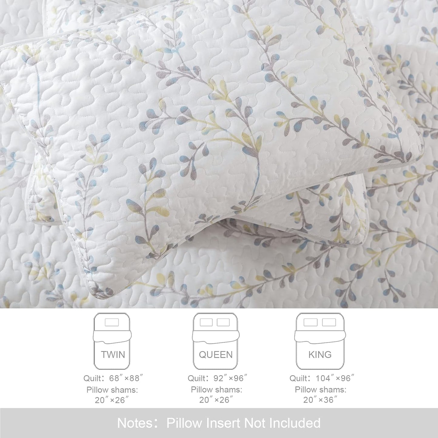 Exclusivo Mezcla Reversible Boho Quilt Set Queen Size, 3 Pieces Flowers White All Season Bedspreads, Ultra Soft Floral Coverlet Bedding Set with Printed Pattern (1 Quilt, 2 Pillow Shams)