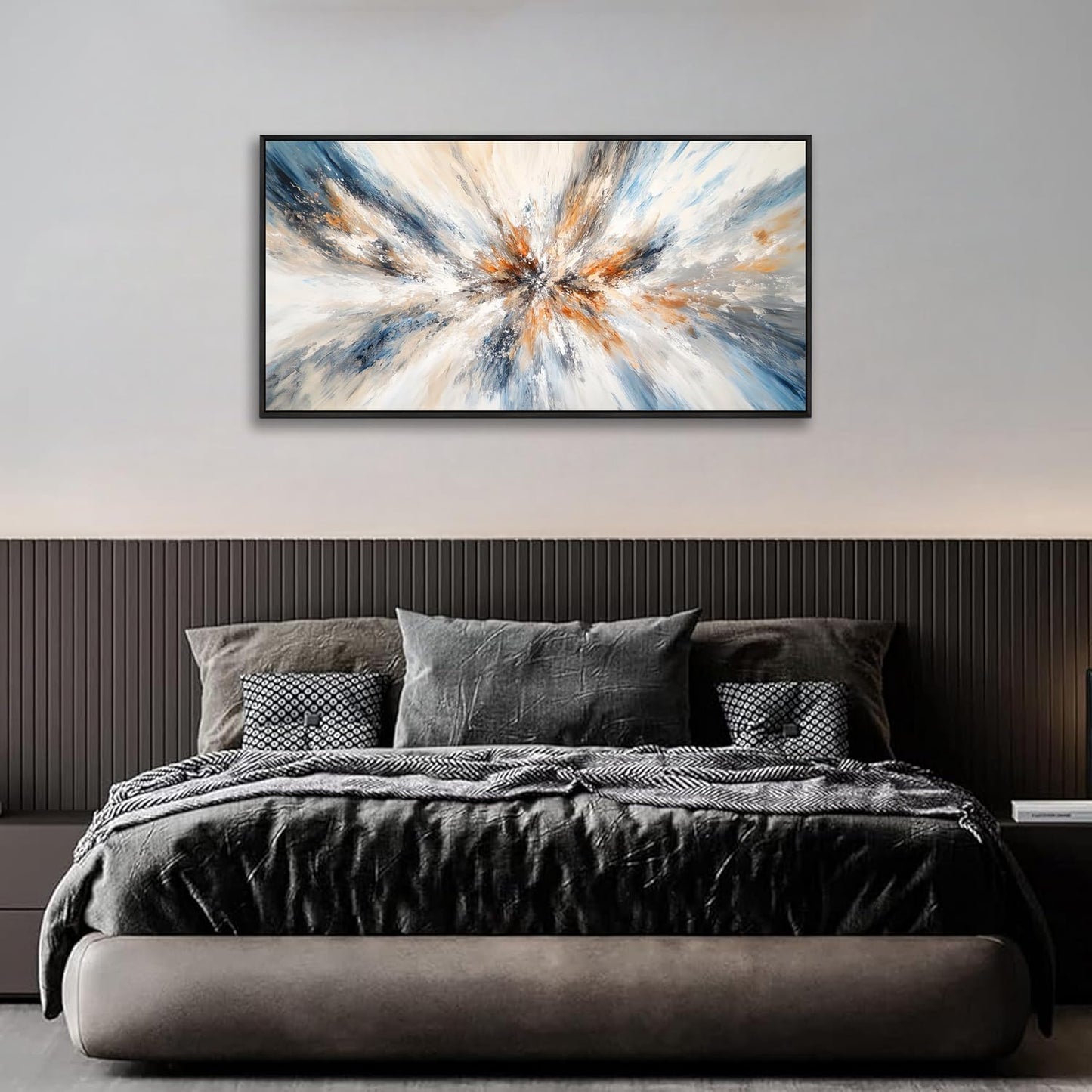Abstract Painting Wall Art Large size Framed Canvas Prints 24" x 48" Blue and Orange Abstract Modern Minimalist Living Room Decor for Bedroom Office Wall Decor