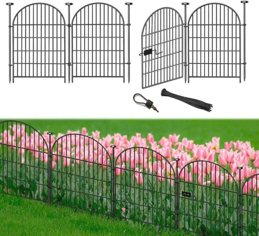 Garden Fence Border 36 in(H) x8.8 Ft(L), 4 Panels Dog Fence Outdoor for Yard, Tall Garden Animal Barrier Fence with Gate, Arched Rustproof Metal No Dig Fence, Flower Bed Fencing