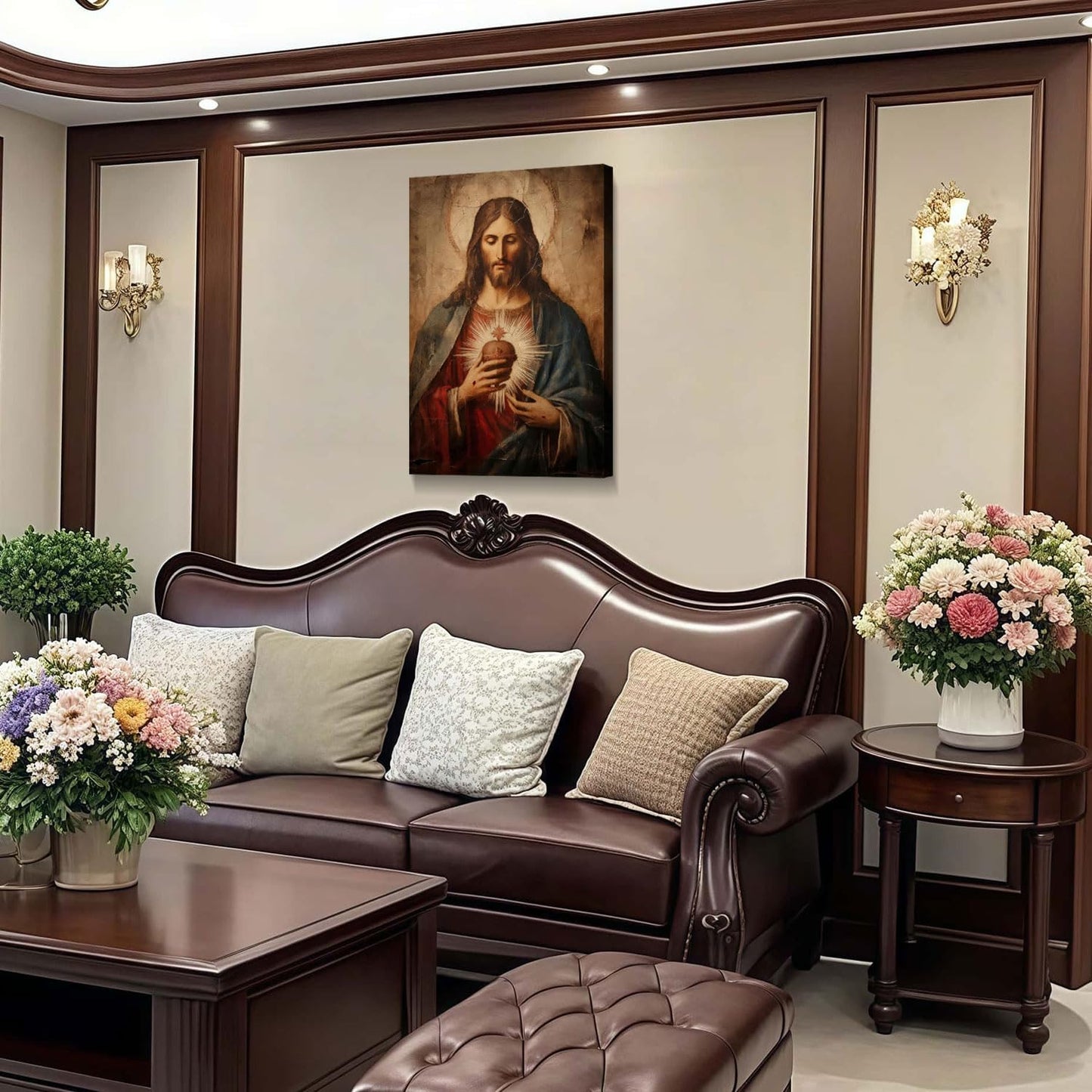 Framed Jesus Sacred Heart Canvas Painting Wall Art Christian Religious Poster Inspirational Bible Art Gallery Style Print for Bedroom Church Home Decor 24X36Inch Ready to Hang