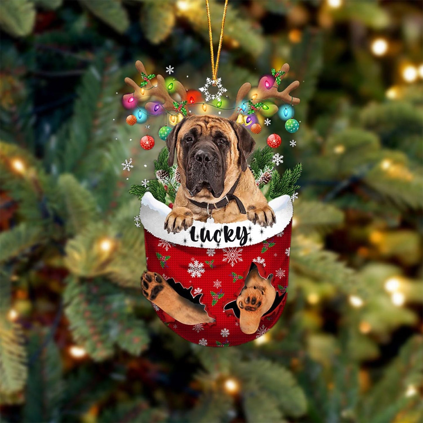 English Mastiff 1 Dog Christmas Ornament, English Mastiff 1 in Snow Pocket Christmas Tree Ornament, Dog Lovers Gift Idea Xmas, Christmas Decorations for Tree, Christmas Ornament Gift for Dog Lovers