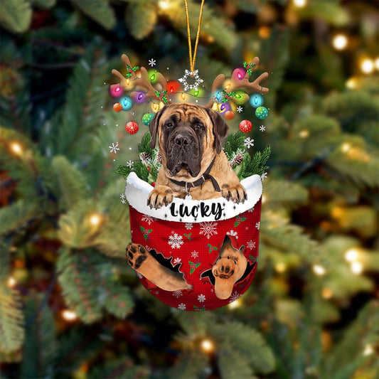 English Mastiff 1 Dog Christmas Ornament, English Mastiff 1 in Snow Pocket Christmas Tree Ornament, Dog Lovers Gift Idea Xmas, Christmas Decorations for Tree, Christmas Ornament Gift for Dog Lovers