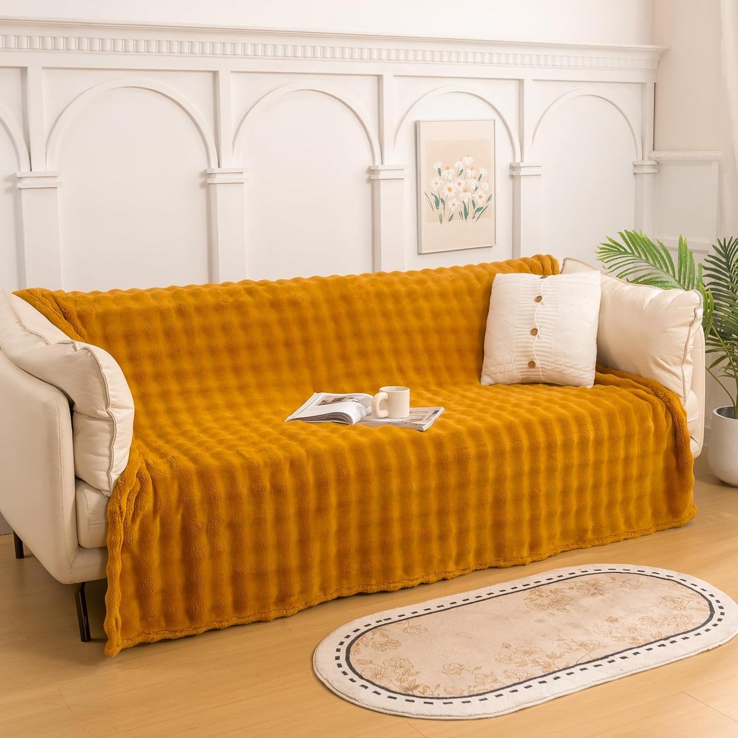 YUSOKI Luxury 3D Bubble Throw Blanket 2lb,All Ages,Home Decoration, (Gold,50 * 60inches)