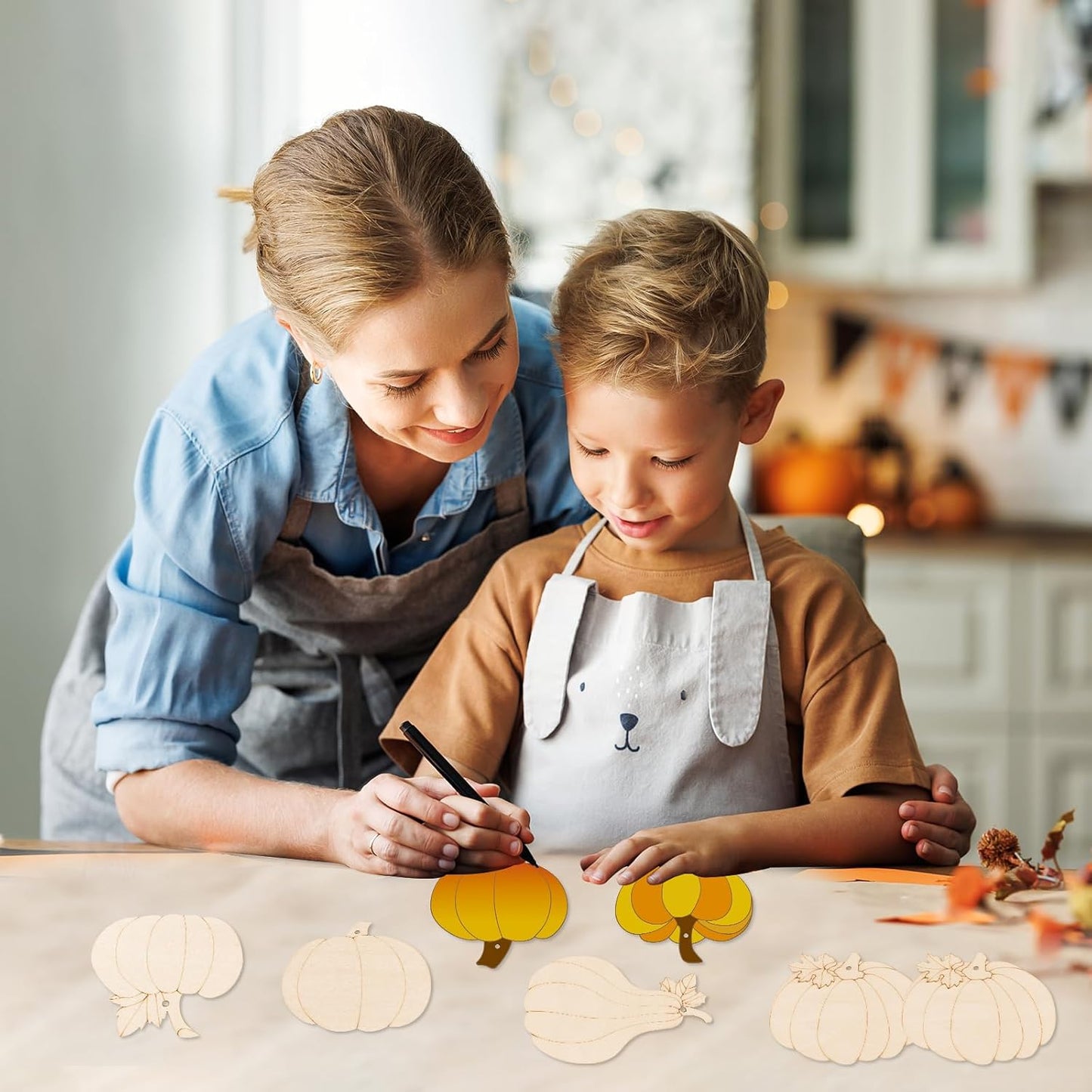 24 PCS Unfinished Wooden Fall Crafts, Pumpkin Shaped Hanging Ornaments DIY Wood Craft Cutouts for Fall Home Decor (Pumpkin)