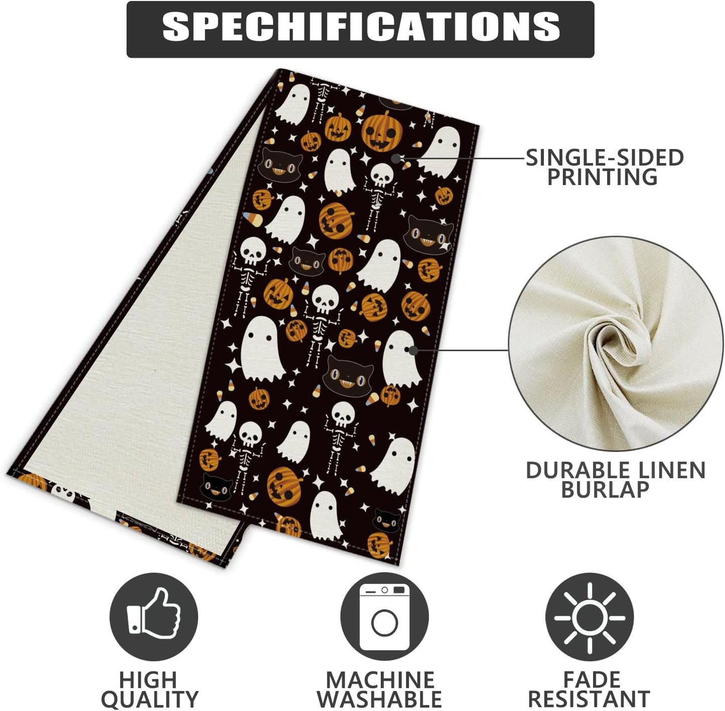 GAGEC Halloween Table Runner Black Cat Pumpkins Seasonal Kitchen Dining Table Home Outdoor Party Decorations (13'' x 72'')