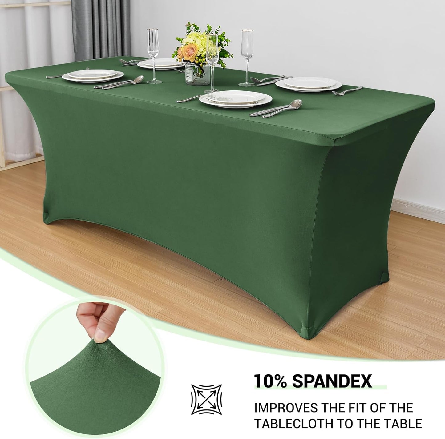 Obstal 6ft Stretch Spandex Table Cover - 4 Pack Universal Rectangular Fitted Tablecloth Protector for Wedding, Banquet and Party (Blackish Green, 72L x 30W x 30H Inches)