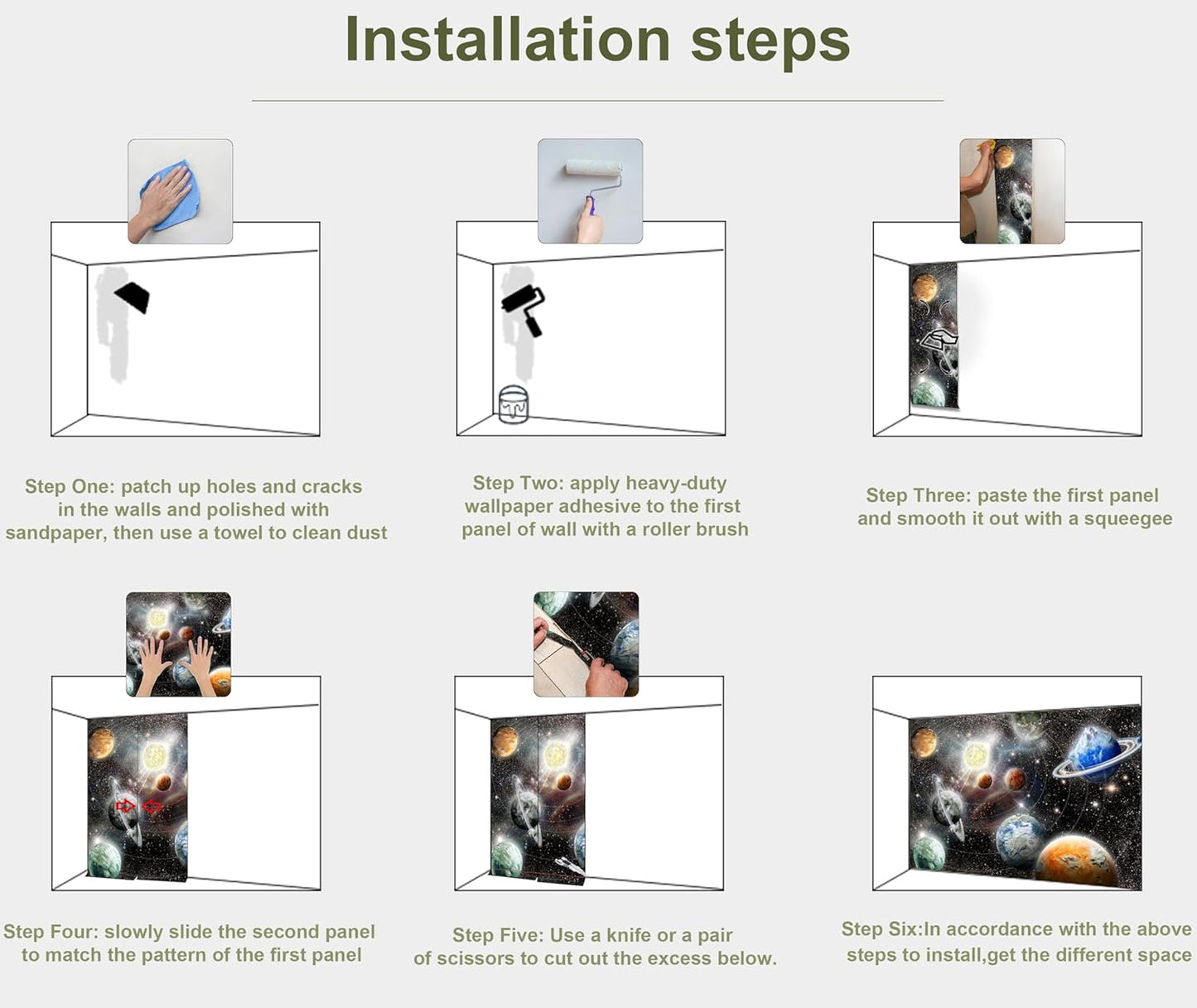 Galaxy Starry Sky Wall Mural Saturn Mars Venus Planet Wallpaper for Kids Room Bedroom Living Room(Not Peel and Stick)