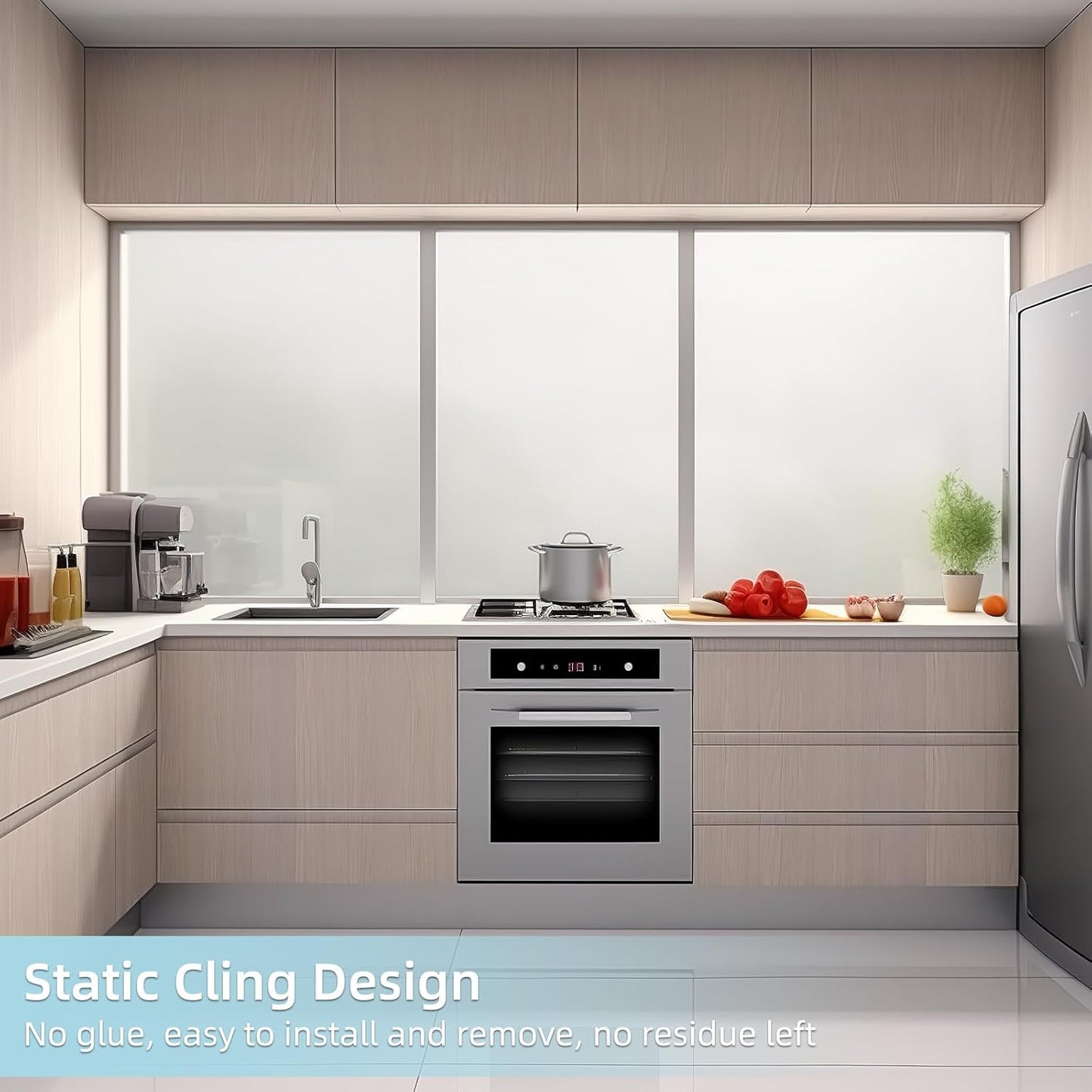 DUOFIRE Privacy Window Film Frosted Glass Film Matte White Static Cling Glass Film No Glue Anti-UV Window Sticker Non Adhesive for Privacy Office Meeting Room Bathroom Living Room DS001W 35.4x157.4in