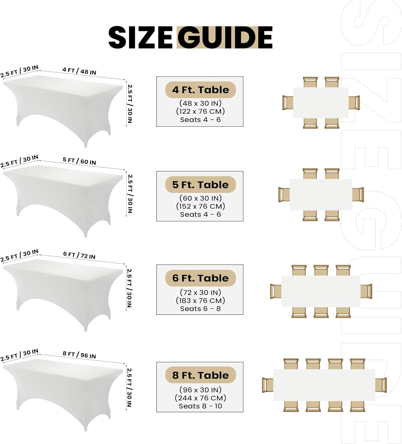 Utopia Kitchen 8FT Spandex Tablecloth [2 Pack, White] 200 GSM Stretch, Fitted, Washable and Wrinkle Resistant Table Cloth Rectangle Cover for Trade Shows, Wedding, Parties [96Lx30Wx30H Inch]