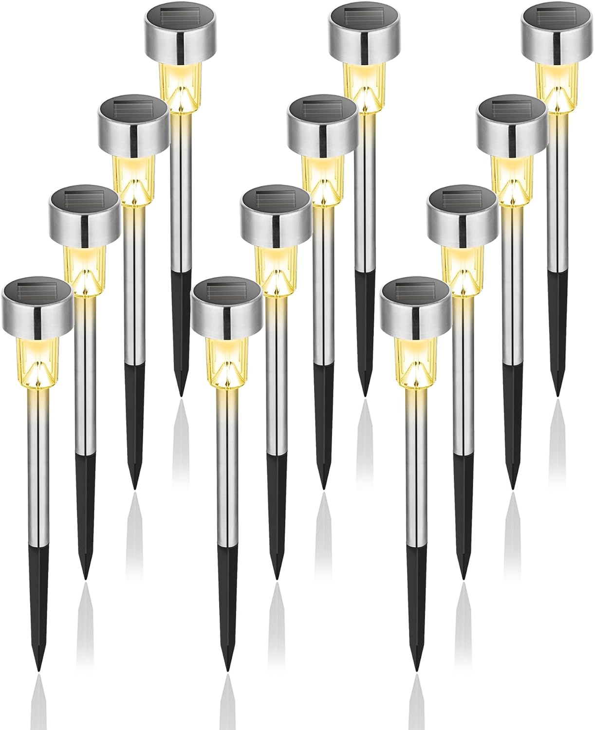 GIGALUMI Solar Lights Outdoor Waterproof, 12 Pack, Stainless Steel LED Solar Garden Lights for Patio, Lawn, Yard and Landscape, Garden Decor Patio Decor,Warm White
