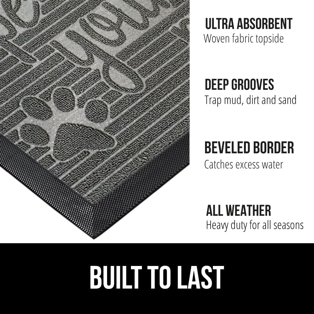 GORILLA GRIP 100% Waterproof All-Season WeatherMax Doormat, 47x35, US Designed Natural Rubber, Stain and Fade Resistant, Low Profile Indoor Outdoor Door Mats, Easy Clean Patio Mat, Stone Paws