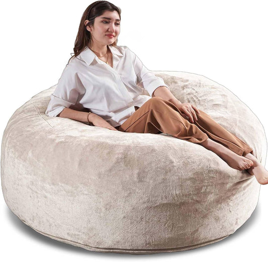 4FT Large Bean Bag Chairs,Big Adult Size Memory Foam Beanbags with Filler Included,Machine Washable corduroy cover,Ultra Soft Plush Gaming Bing Bag Puff Chair for Dorm, Living Room & Bedroom (Apricot)