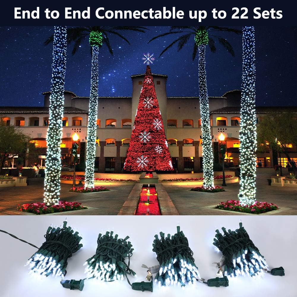 Brizled Christmas Lights, 33ft 100 LED End to End Connectable Mini Christmas String Lights, 120V UL Certified Cool White Xmas Tree Light Indoor Outdoor Mini Light Set for Xmas Tree Party Wedding Decor