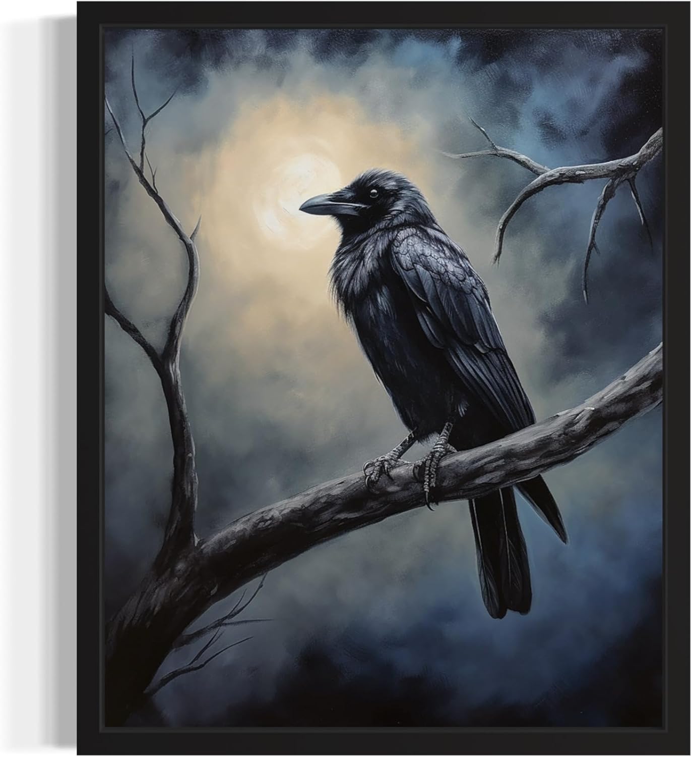 Crow under the Moonlight Poster Art Print, Halloween Scary Vintage Wall Art Academia Spooky Painting Decoration for Horror Prints, Gothic Posters Bedroom Decor 89 (Crow under the Moonlight, 8 x 10 inches, Unframed)