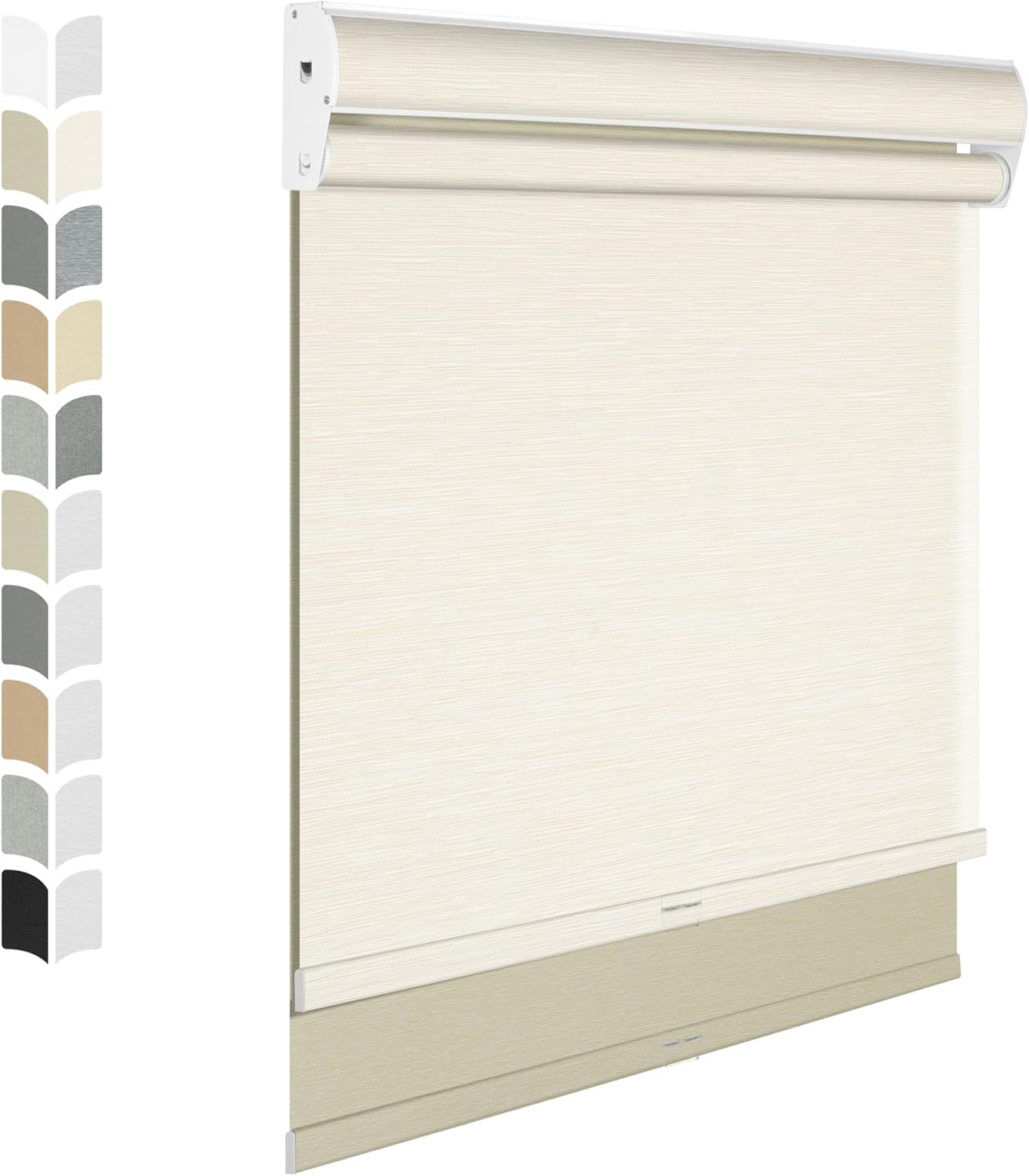 BERISSA Dual Roller Shades with Cassette Valance - Double Blackout and Light Filtering Roller Shades, Day and Night for Home Office Doors. Striped Jacquard Beige. 37 W x 56" H