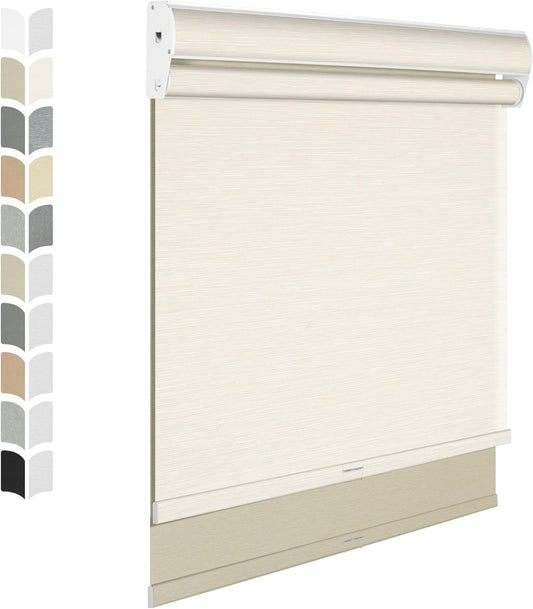 BERISSA Cordless Dual Roller Shades with Cassette Valance,Double Window Shades Blackout and Light Filtering Shades,Day and Night Roller Shades for Home Office Door.Striped Jacquard Beige.50 W x 48" H