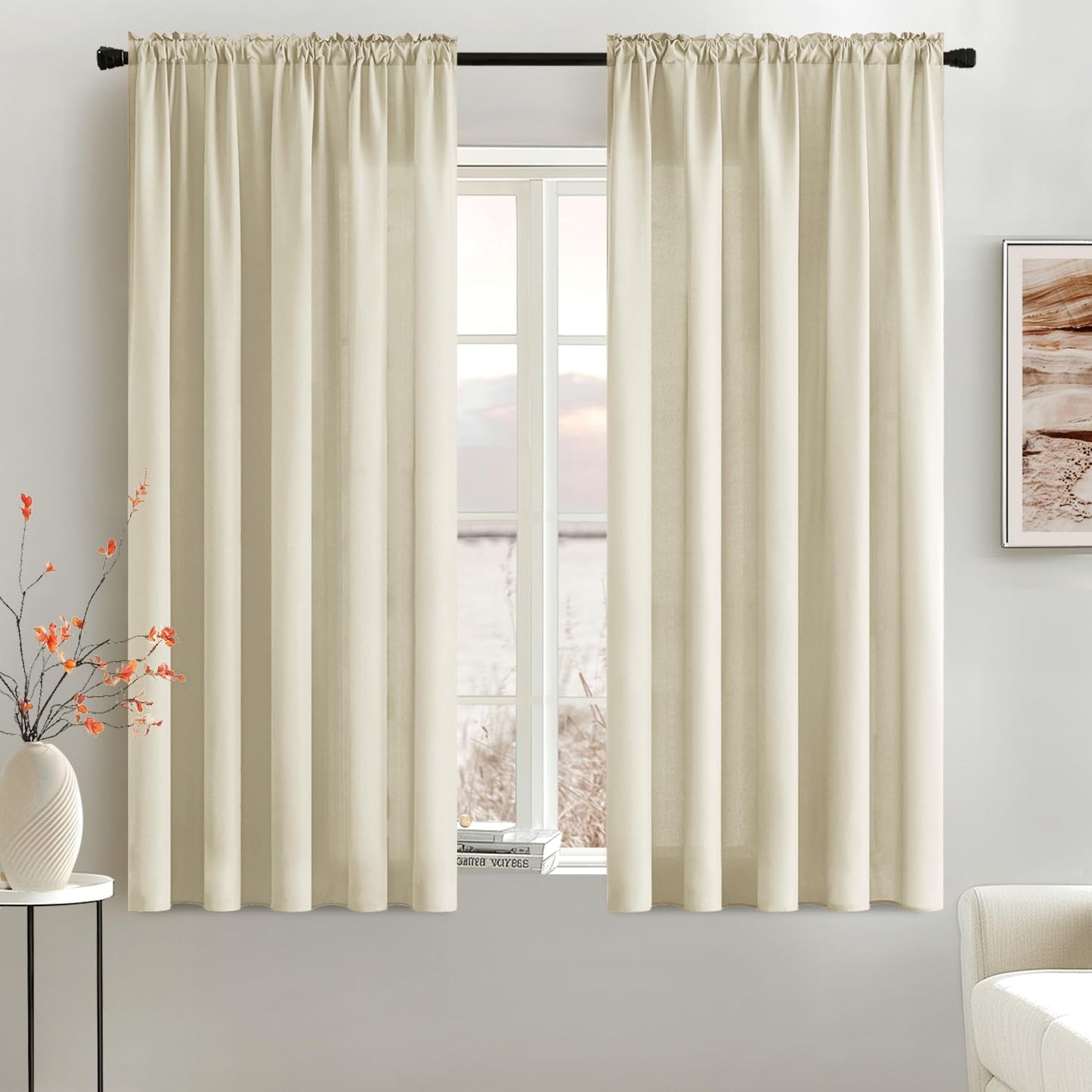 MIULEE Cream Beige Privacy Sheer Curtains That Let Light in 63 Inches Long Non-See-Through Semi Sheer Curtain Light Filtering Window Curtains Drapes for Living Room Bedroom 2 Panels Set 42 X 63