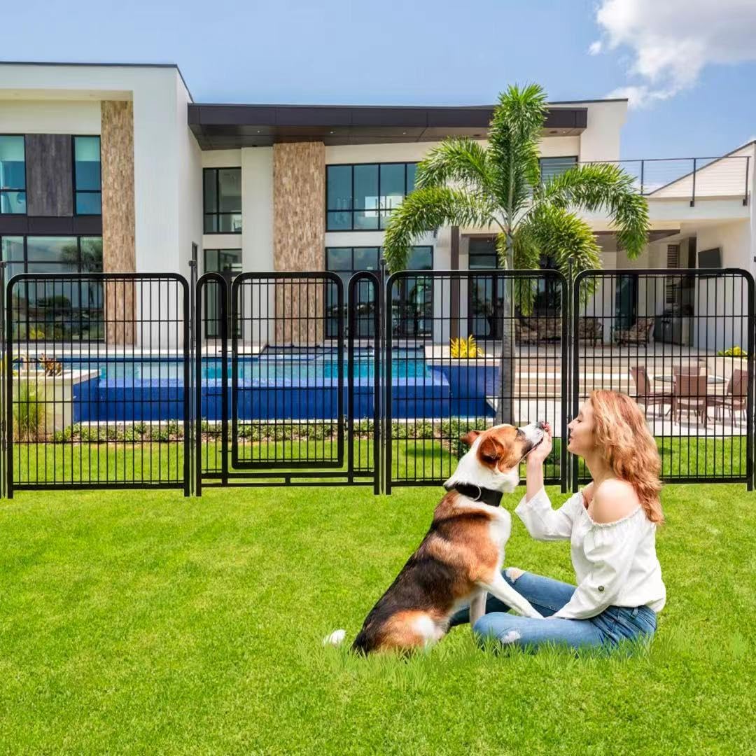 Garden Fencing 36 inch High, 8 Panels Total 17.7 Ft(L) Tall Garden Fence for Dogs, Wide Door Low Threshold Temporary Fence, Fencing for Garden Beds, Dog Fence Outdoor for Yard