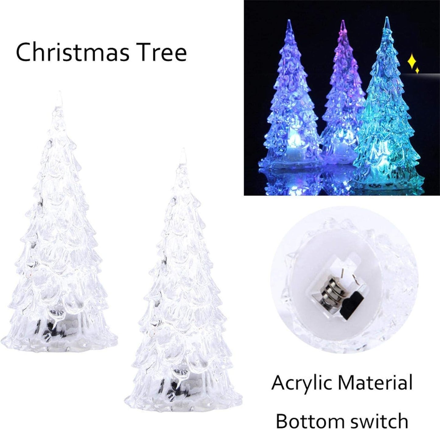 Generic 3 Pack Acrylic Christmas Tree Lamp, Enchanted Light Up 7 Colors Changing Lights, 5 x 2 Inch Mini Christmas Tree with Lights for Room Table Decor