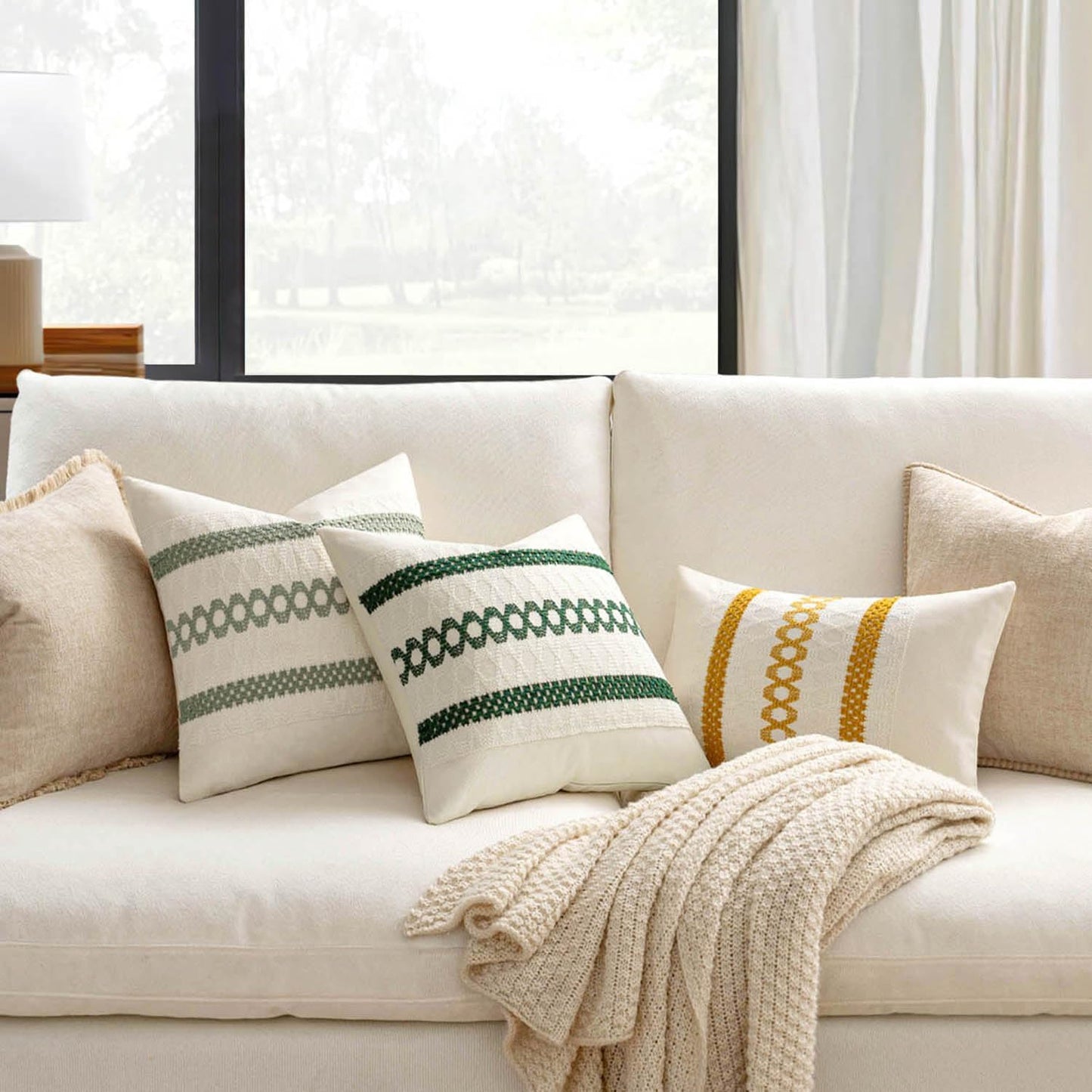 MIULEE Set of 2 Sage Green Boho Decorative Lumbar Pillow Covers 12x20 Inch Farmhouse Rustic Couch Throw Pillows Modern Summer Cushion Covers Retro Cute Macrame Woven Home Decor for Bed Sofa Chair