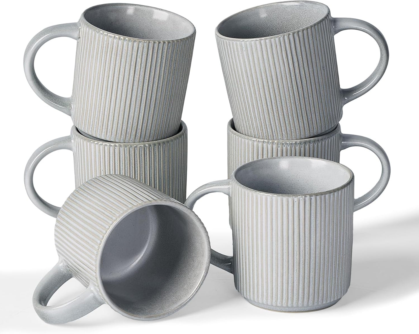 famiware Coffee Mug Set for 6, Star 12 oz Catering Mugs Cup Set with Handle for Coffee, Tea, Cocoa, Milk - Ceramic Stoneware Drinkware Set, Matte Grey
