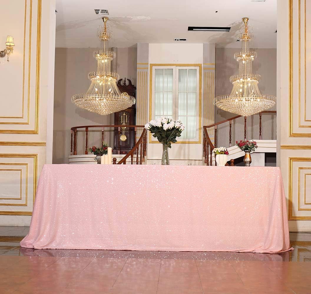 SquarePie Sequin Tablecloth 60 x 120 Inch Pink Sparkly Table Linen for Wedding Party