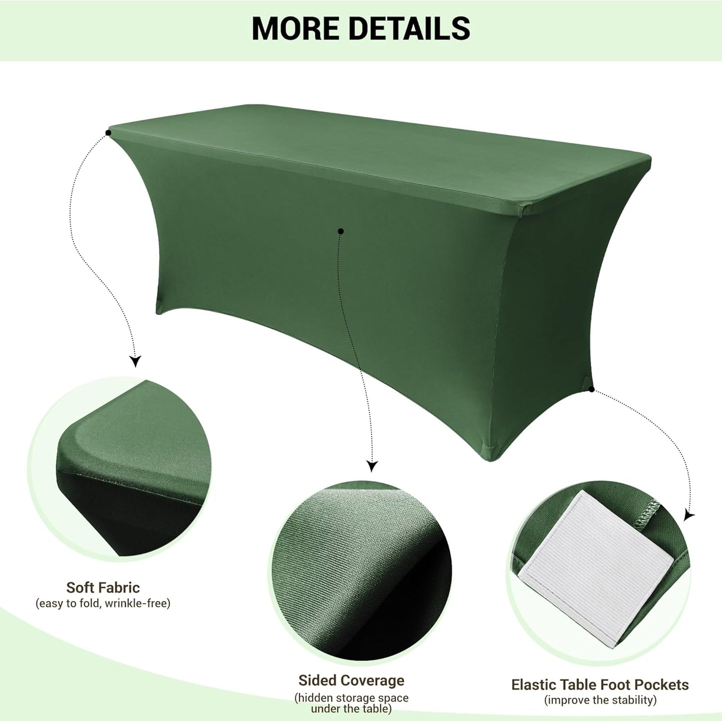 Obstal 8Ft Stretch Spandex Table Cover for Standard Folding Tables - 2 Pack Universal Rectangular Fitted Tablecloth for Party, Banquet, Events, Trade Show (Blackish Green, 96L x 30W x 30H Inches)