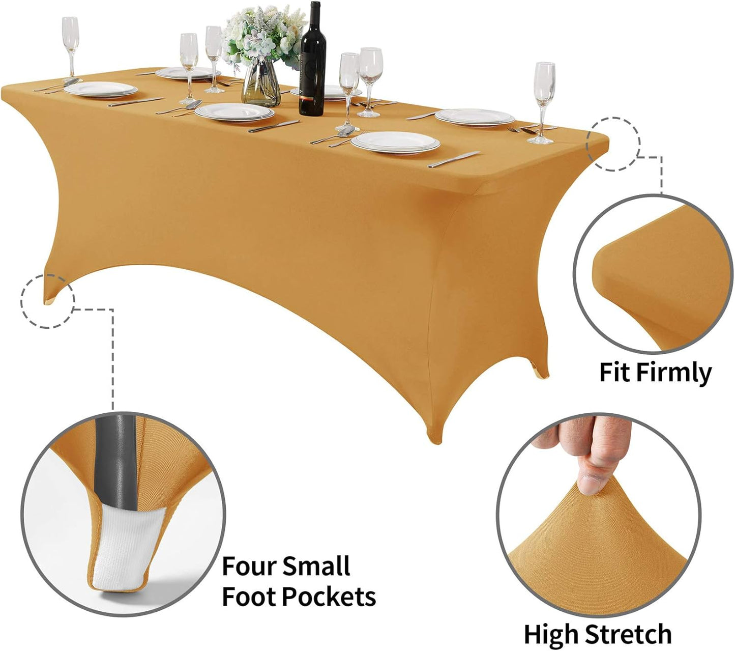 Spandex Table Cover for 6Ft or 4fT or 8ft Table Universal Fitted Stretch Tablecloth for Party, Banquet, Wedding and Events-Gold