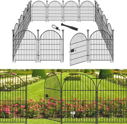 Garden Fence Animal Barrier with Gate, 22 Panels Garden Fencing 36 inch High, Dog Fence Outdoor for Yard, Black Heavy Duty Metal Temporary Fencing, Total 49.5 Ft(L), Arched