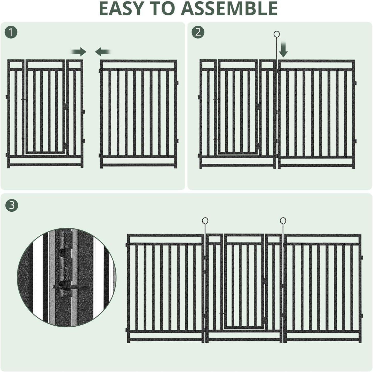 Decorative Garden Fence Metal Dog Fence Outdoor for Yard, 18ft (L) × 32in (H), 7 Panels + 1 Gate, Heavy Duty Animal Barrier Fencing for Patio & Flower Bed, No Dig, Black-Silver