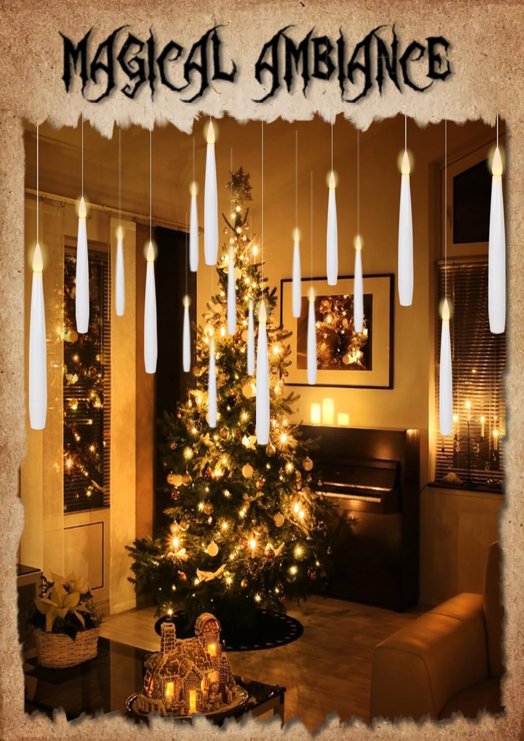 GenSwin 22pcs Flameless Floating Candle with Magic Wand Remote Timer, Battery Operated Hanging Window Candles Flickering, 6.1" LED Electric Candles for Christmas Halloween Decorations(White)