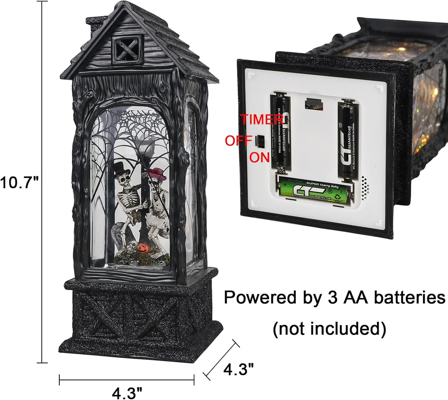 Eldnacele Halloween Ghost Projection Snow Globe Lantern with 6-Hour Timer, Lighted Plug-in & Battery Operated Water Glittering Snowing Globe Lamp for Spooky Fall Halloween Indoor Decoration(Skeleton)