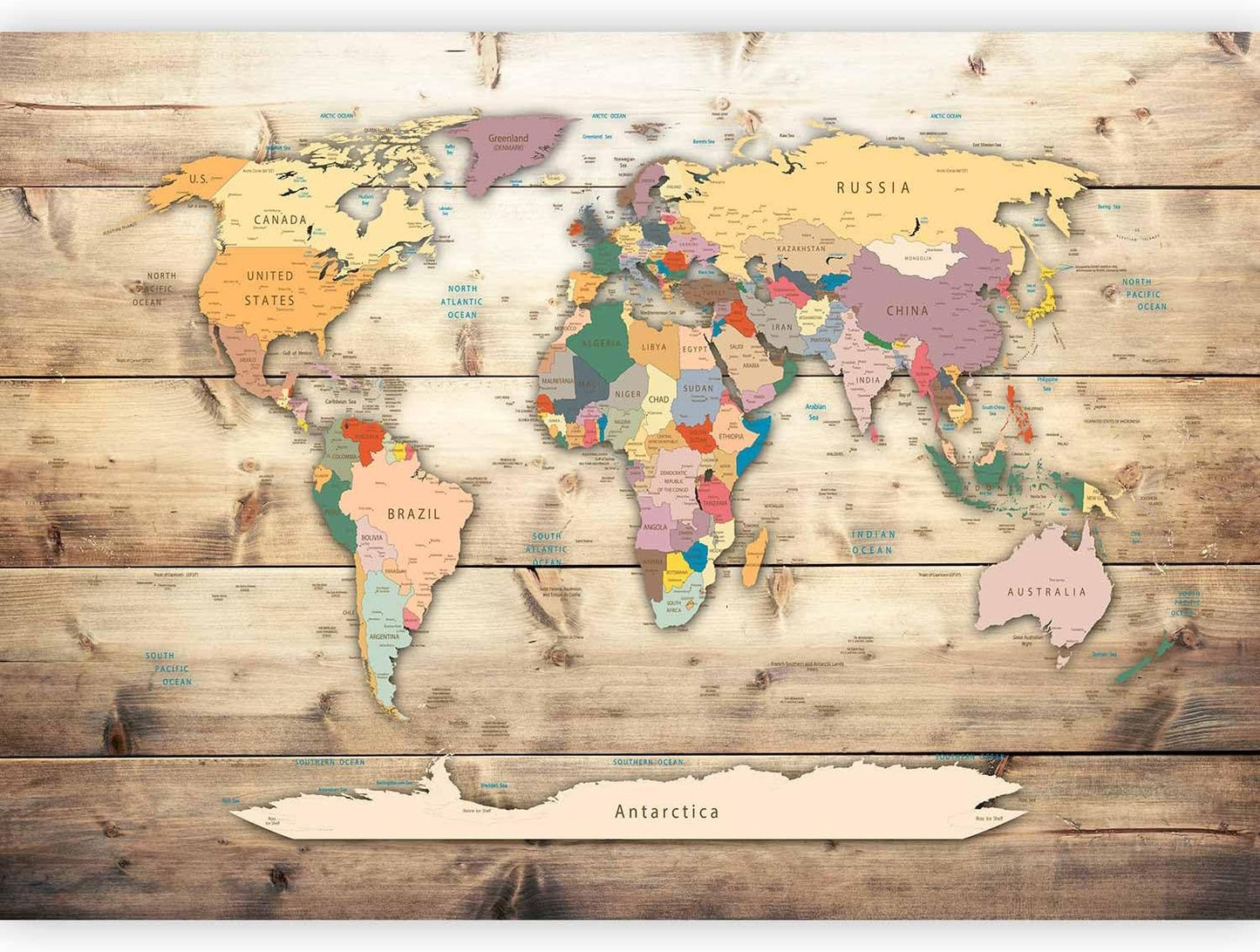 artgeist Premium Wall Mural World Map 138x101 in - XXL Non-Woven Wallpaper Fleece Wall Decor Photo Print Picture Image Design Home Map of The World k-B-0009-a-b