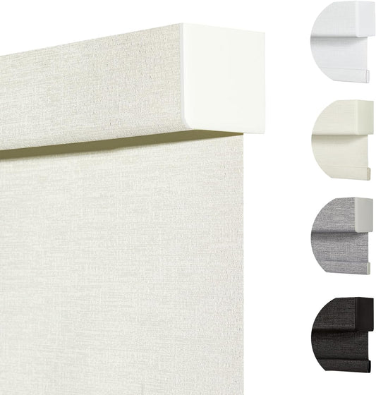 Persilux Blackout Shades for Windows Cordless Roller Blinds, Roller Windows Shades for Home with Fabric Attached Valance, UV Protections Easy Installation for Door/Office, Limestone(32" W x 84" H)