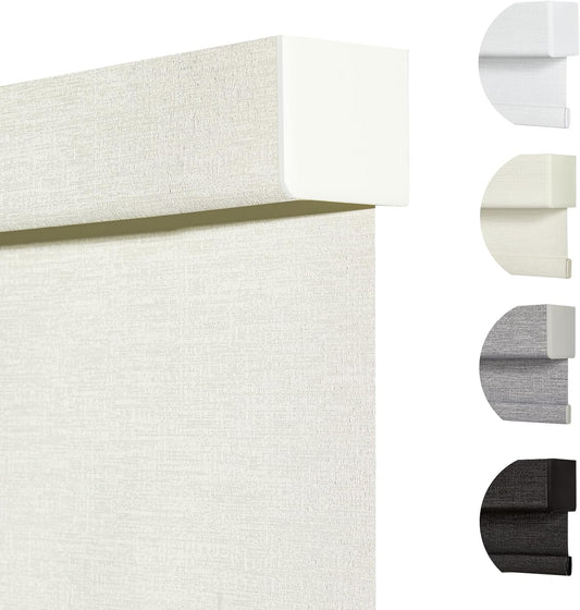 Persilux Blackout Shades for Windows Cordless Roller Blinds, Roller Windows Shades for Home with Fabric Attached Valance, UV Protections Easy Installation for Door/Office, Limestone(46" W x 56" H)