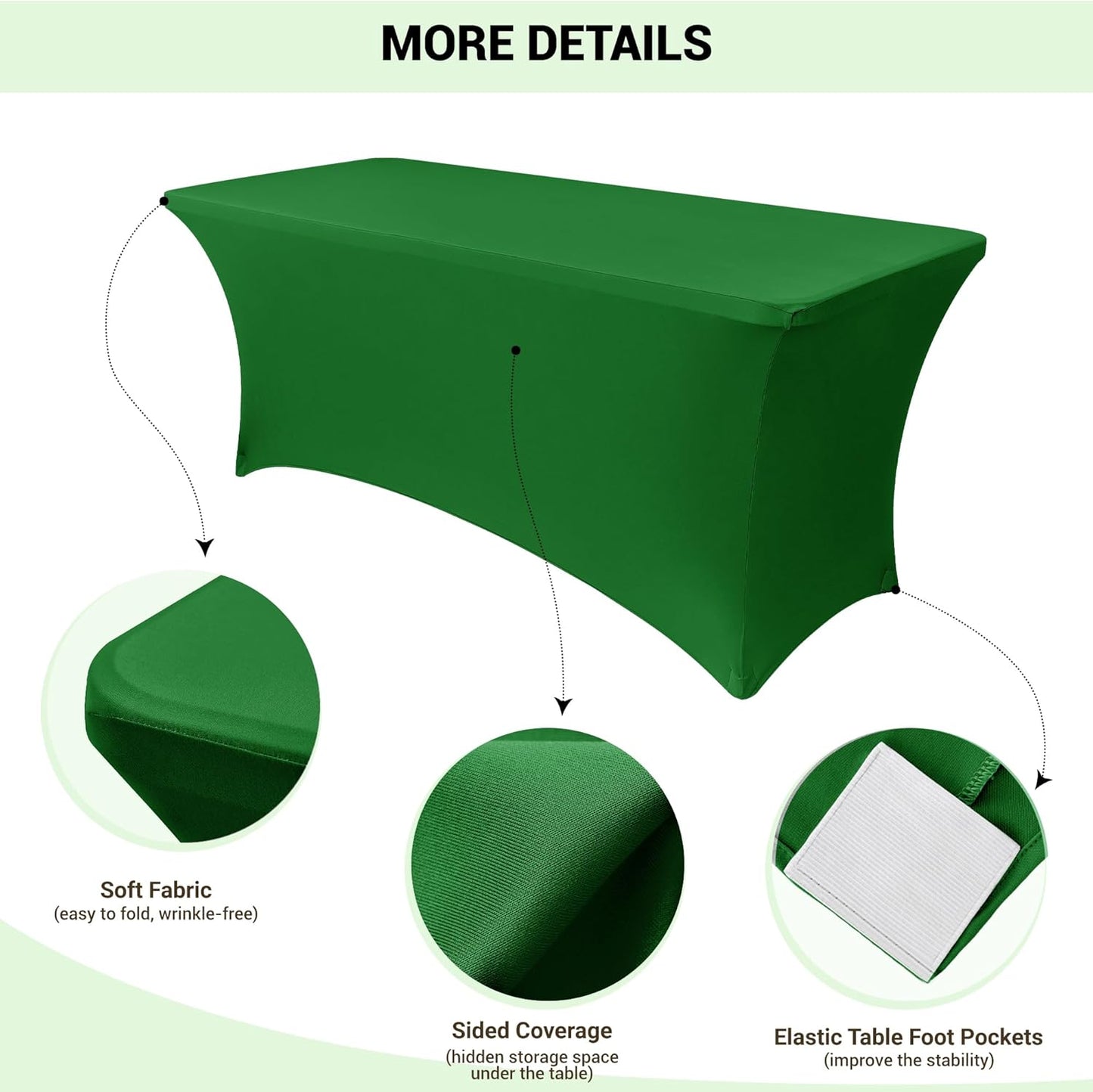 Obstal 6ft Stretch Spandex Table Cover for Standard Folding Tables - Universal Rectangular Fitted Tablecloth Protector for Wedding, Banquet and Party, 72L x 30W x 30H Inches, Emerald Green, 2pc