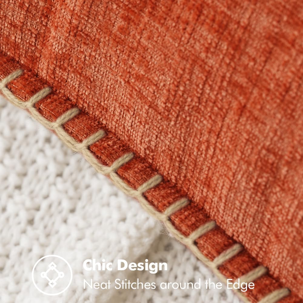 MIULEE Pack of 2 Fall Couch Throw Pillow Covers 18x18 Inch Rust Farmhouse Decorative Pillow Covers with Stitched Edge Soft Chenille Solid Dyed Pillow Covers for Sofa Bed Living Room