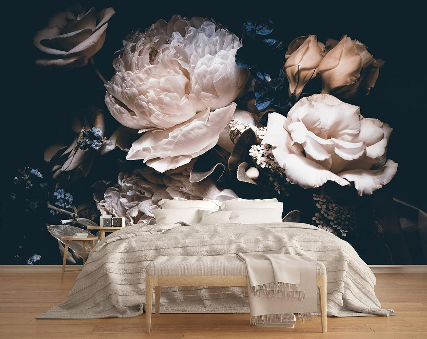 Dark Floral Wallpaper Peony Wall Mural Room Wall Decor(Not Peel n' Stick)