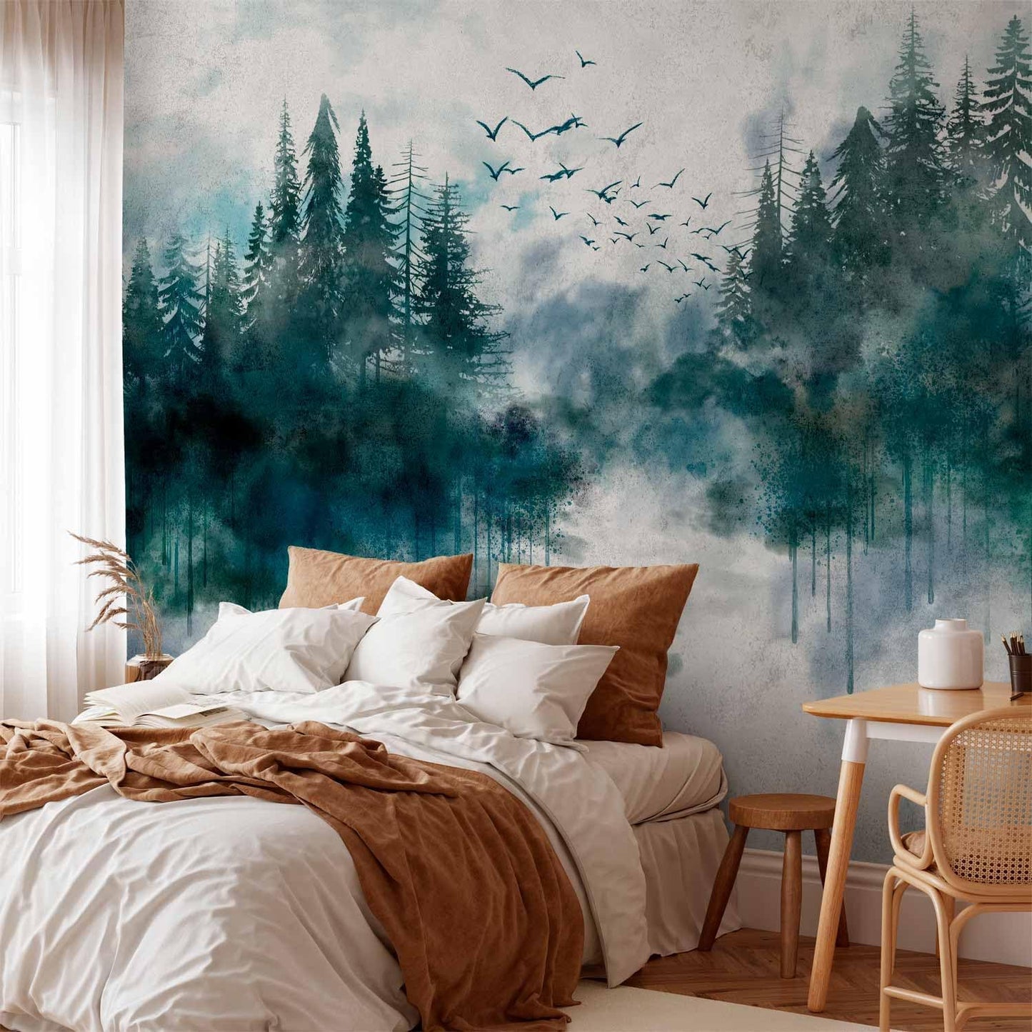 artgeist Wall Mural Forest 216x98 in - XXL Non-Woven Corner Wallpaper Fleece Angle Wall Decor Photo Print Picture Image Design Modern Landscape Nature Tree Aquarella c-A-10022-a-a