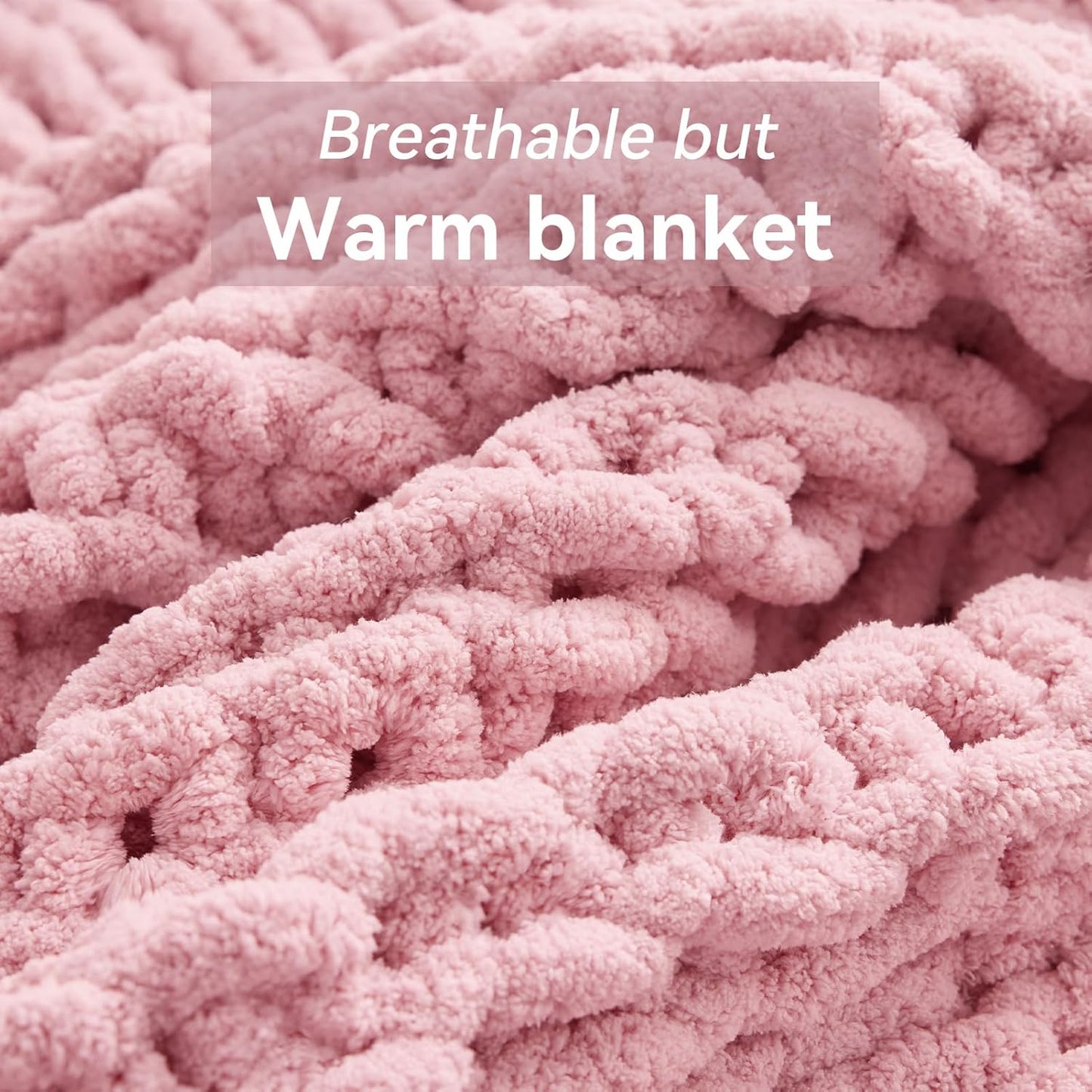 Chunky Knit Throw Blanket, 30''*40'' Knitted Throw Chenille Yarn for Bed Couch, Handmade Light Pink Crochet Big Thick Blanket, Machine Washable Cute Comfy Blanket for Home Decor