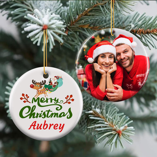 Personalized Christmas Ornaments 2025 - Custom Double-Sided Photo Ceramic Xmas Tree Hanging Decor, Unique for Family Friends (A02-Ceramic Style)